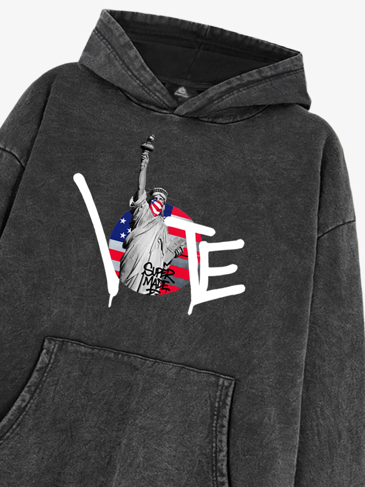 French Terry Statue Of Liberty Print Hooded Sweatshirt 