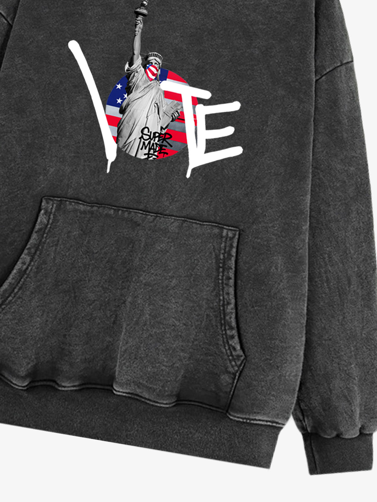 French Terry Statue Of Liberty Print Hooded Sweatshirt 