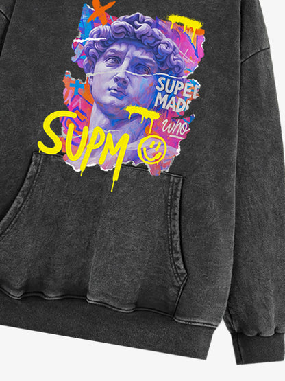 French Terry Street Color Graffiti David Statue Hoodie 