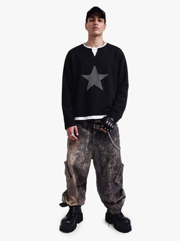 Layered Crewneck Star Print Long-Sleeve T-Shirt 
