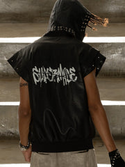 Thorn Destruction Frame Pattern Leather Vest 