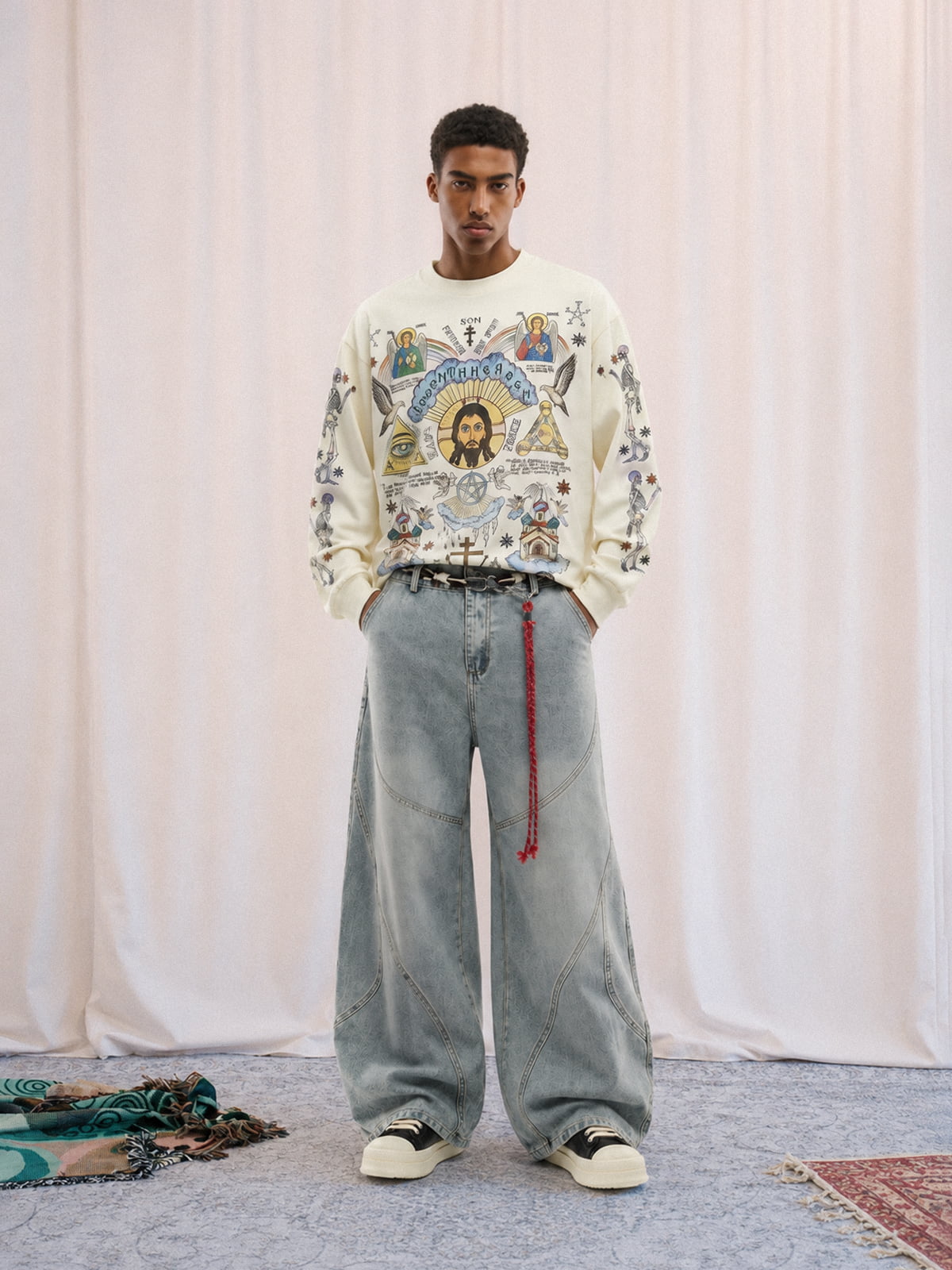 Thesupermade American High Street Graffiti Long Sleeve T-Shirt 