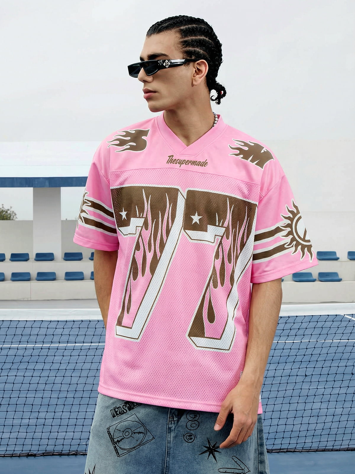 Pink Flame Print Jersey T-shirt - 2390 