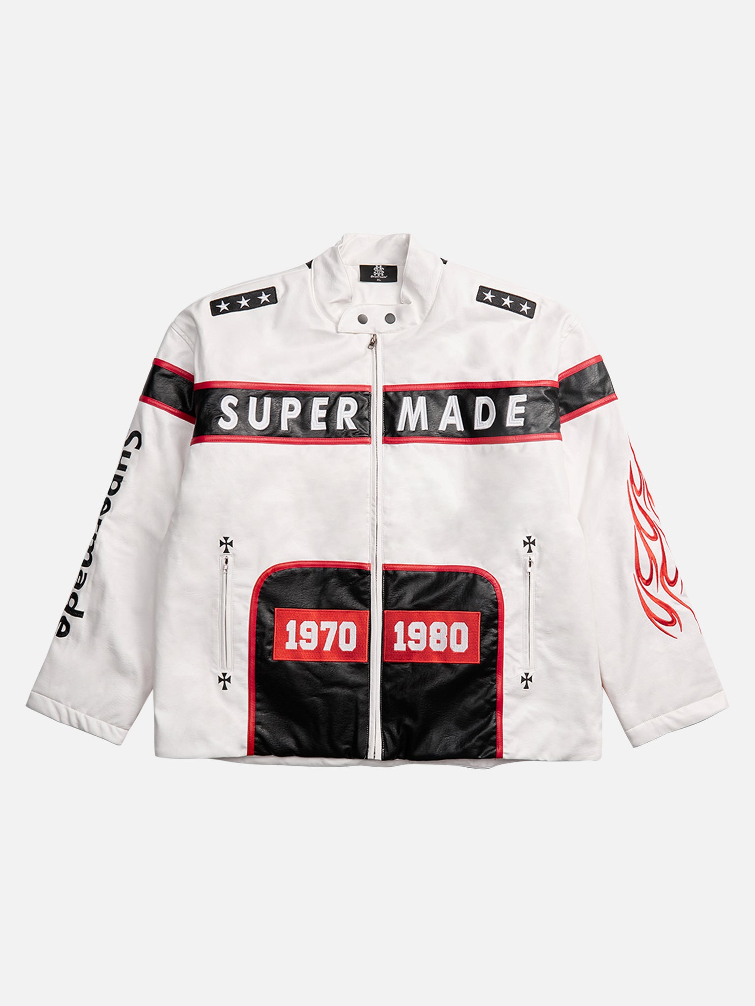 Thesupermade Vintage Biker Style Embroidered Leather Jacket - 1746