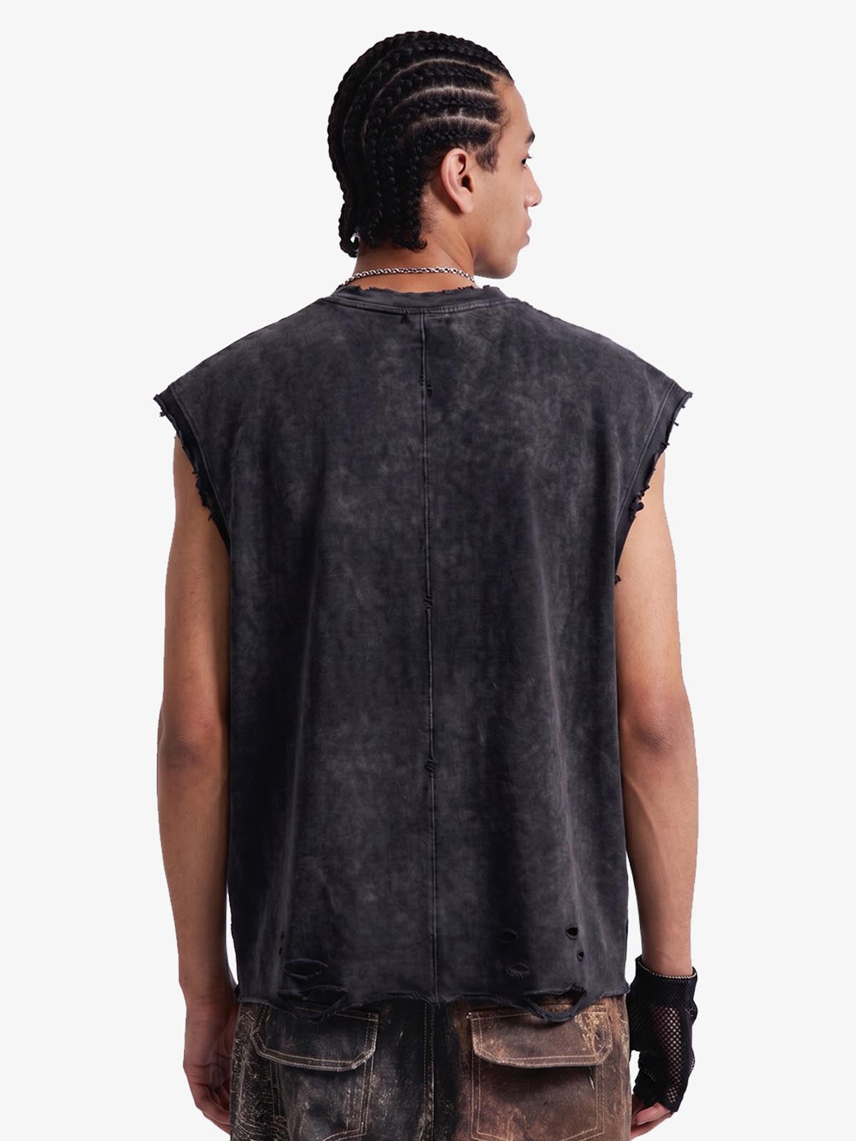 Distressed Slogan Graphic Sleeveless T-Shirt 