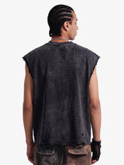 Distressed Slogan Graphic Sleeveless T-Shirt 