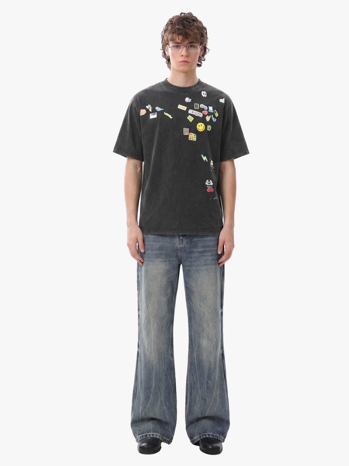 Retro Washed Faded Flared Jeans 
