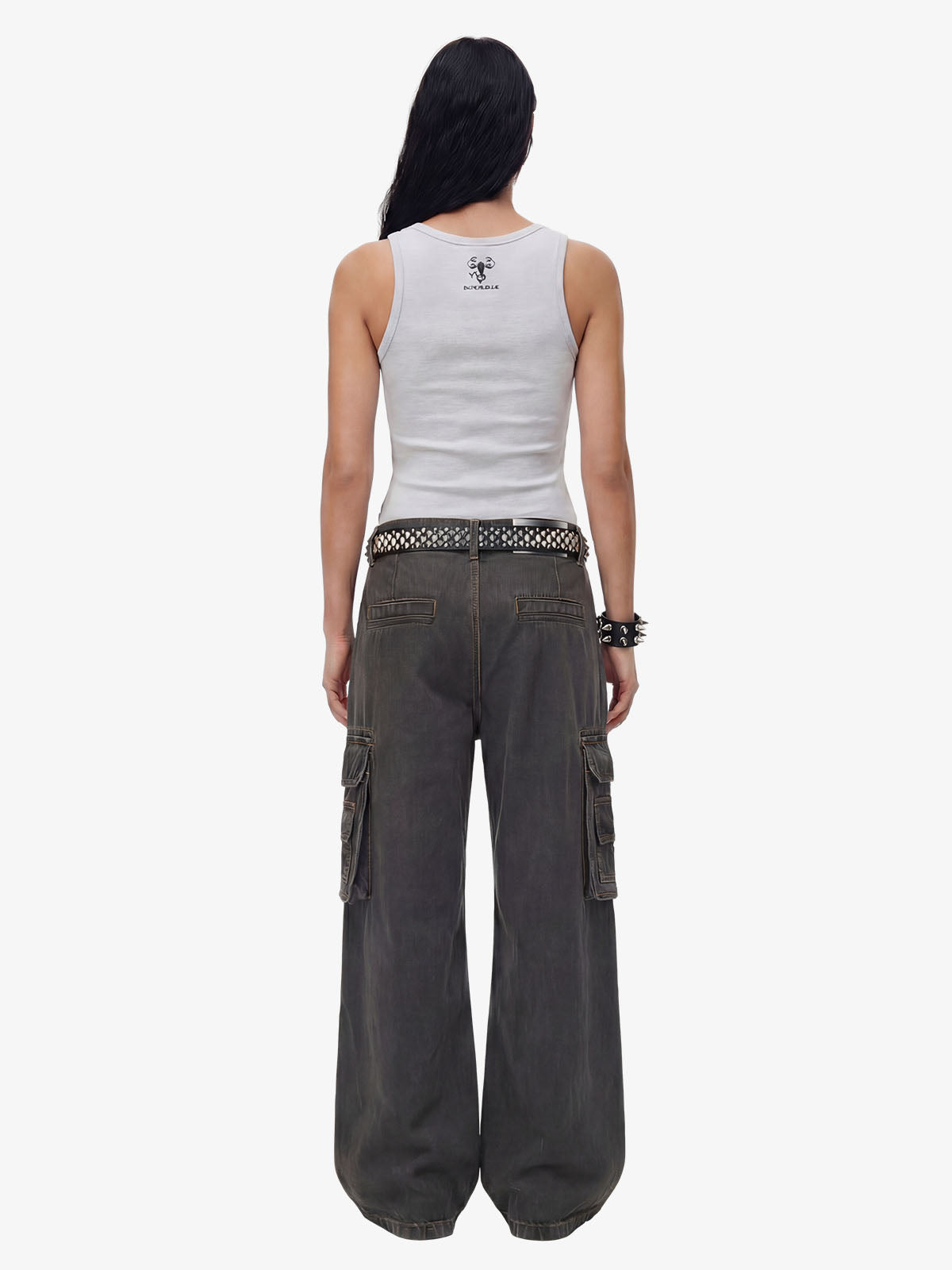 Washed Safety Pin Graphic Cargo Pants 