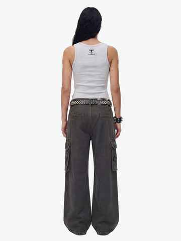 Washed Safety Pin Graphic Cargo Pants 