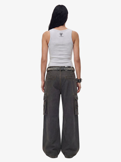 Washed Safety Pin Graphic Cargo Pants 