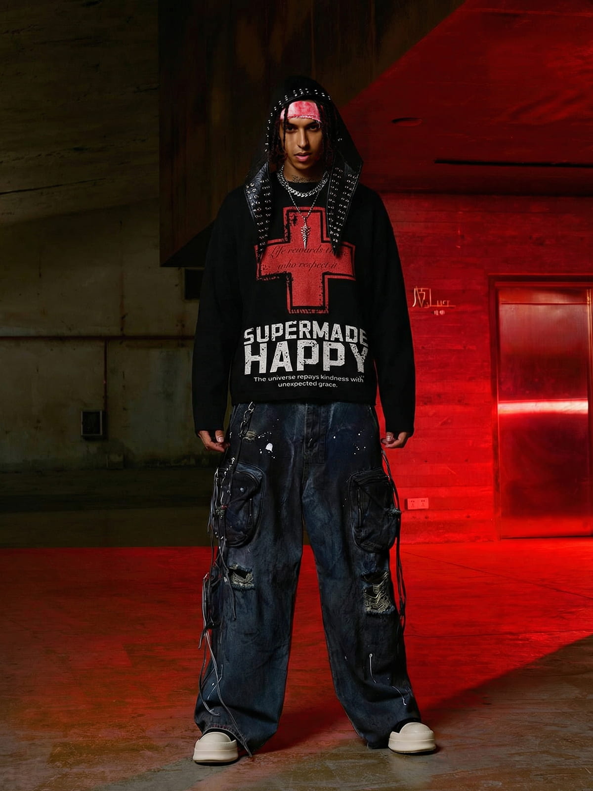 Street Cross Lettering Print Long-Sleeved T-Shirt 