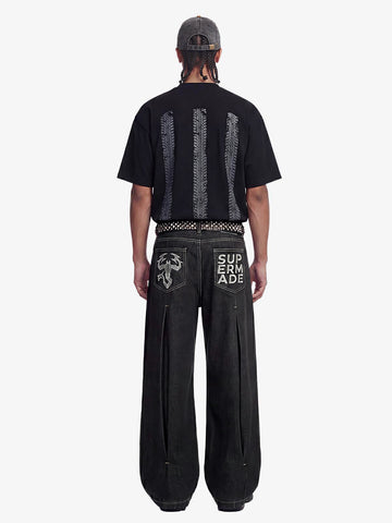 Pleated Supermade Graphic Print Wide Leg Pants 