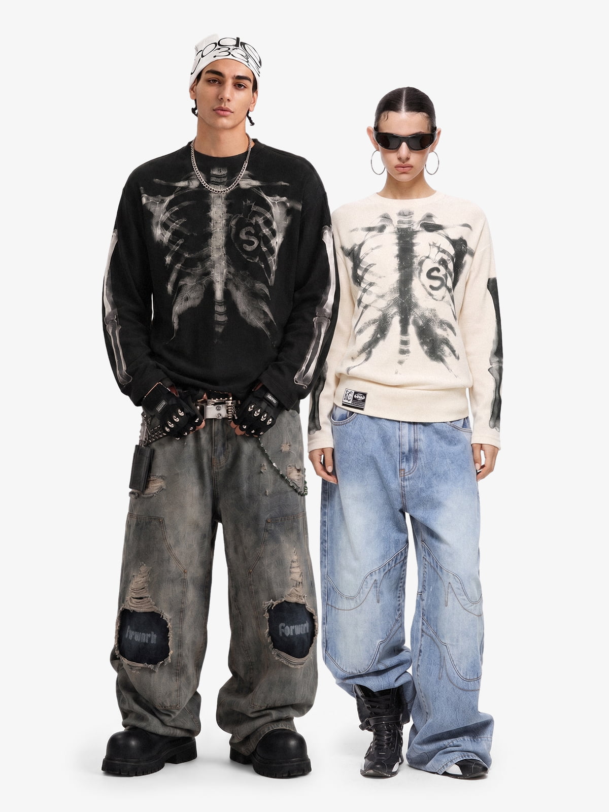 Skeleton Graphic Waffle Sweatshirt - 2495 