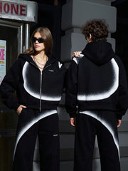 Curved Stripe Zip Hoodie & Wide-Leg Sweatpants Set