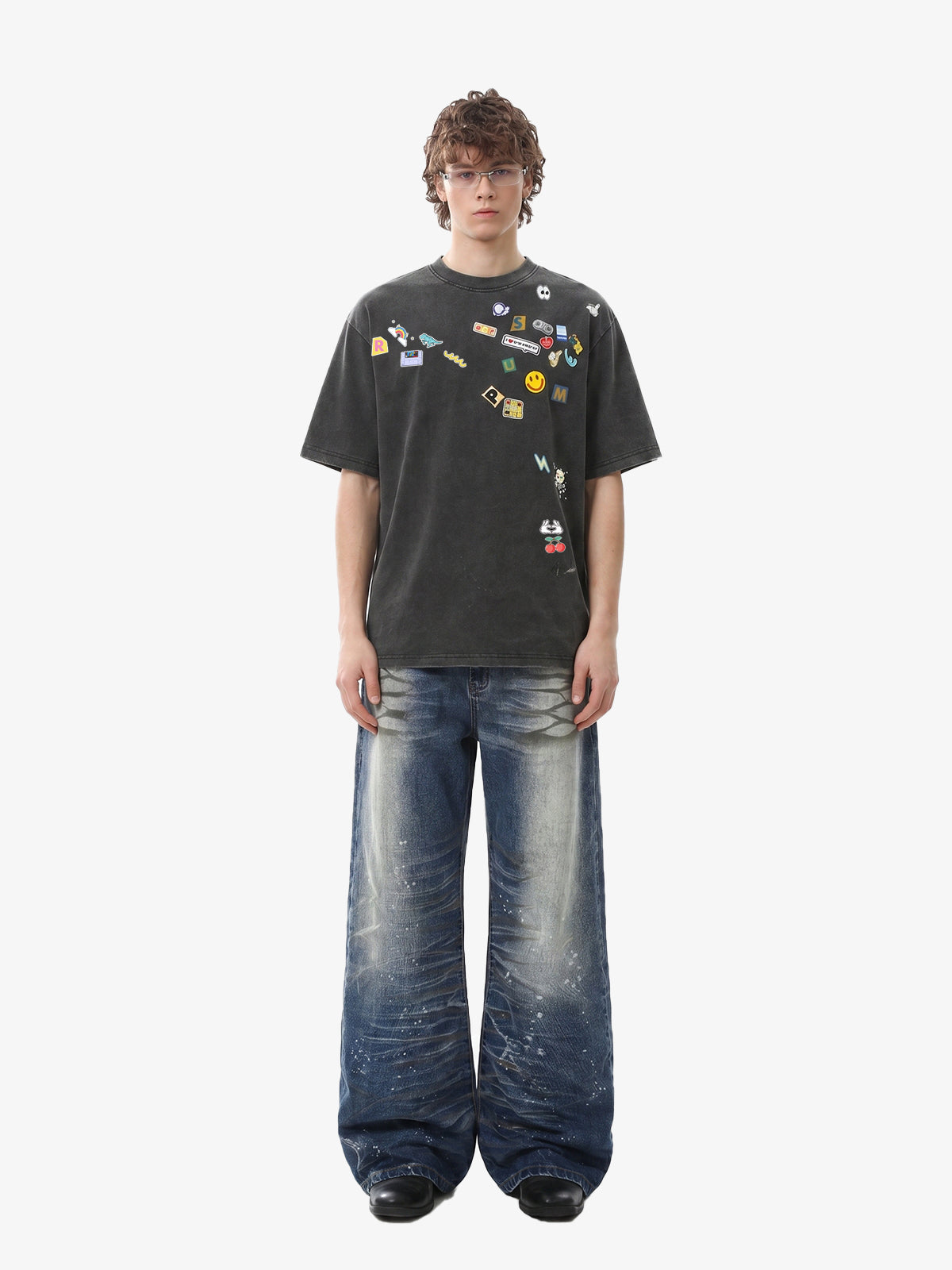 Vintage Gaming Sticker Style Motif Oversized T-Shirt 