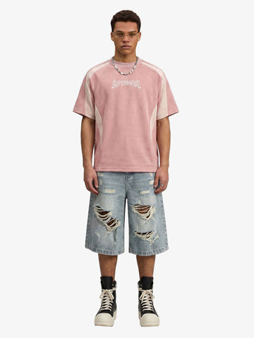 Suede Panel Embroidered Logo Short Sleeve T-Shirt