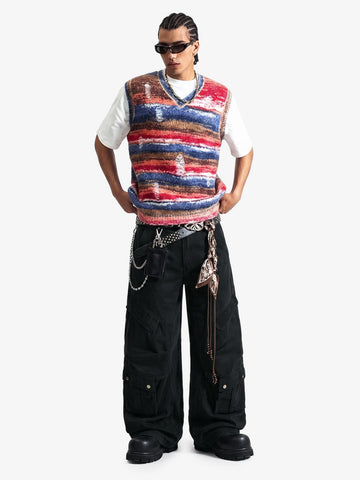 Draped Fabric Accessories Deconstructed Wide Leg Cargo Pants 
