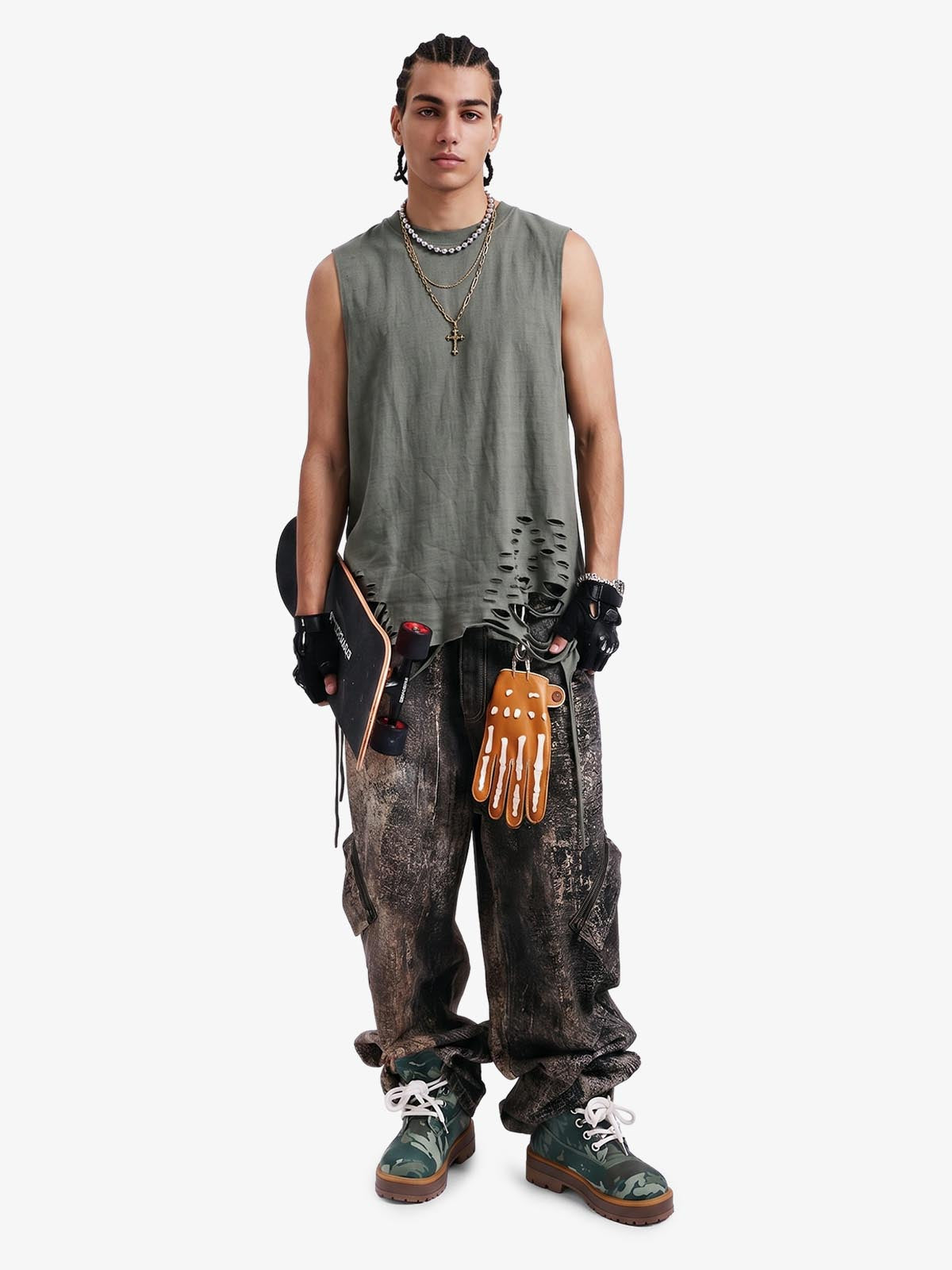 Street Ripped Vest with Detachable Necklace 