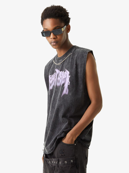 ThesupermadeVintage Metallic Phantom Letter Distressed Washed Vest - 2060 