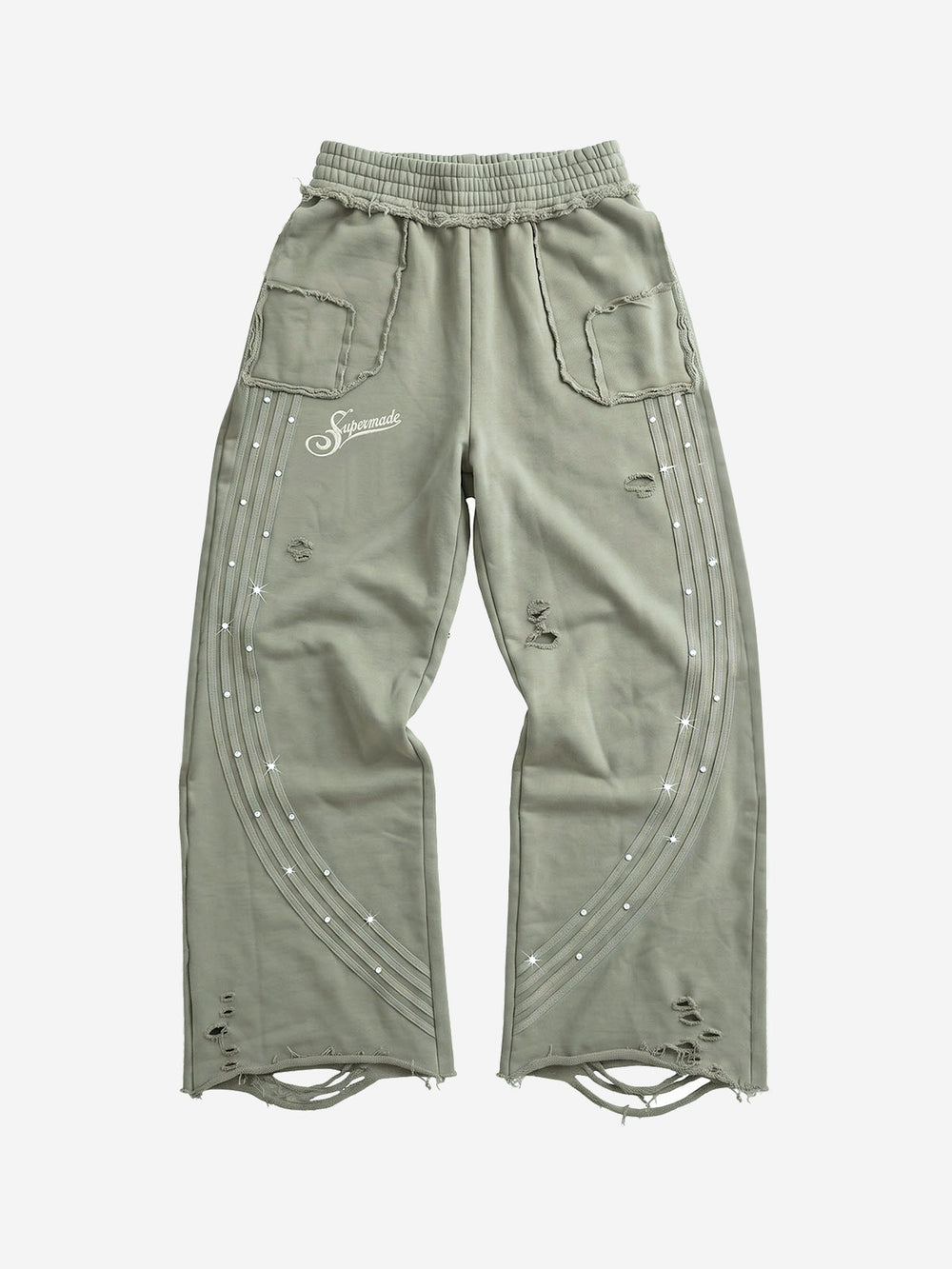 Asymmetrical Logo Embroidered Pants