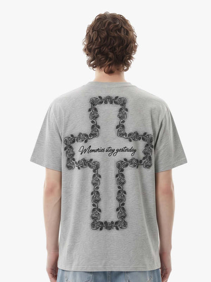 Rose Cross Slogan Graphic T-Shirt 