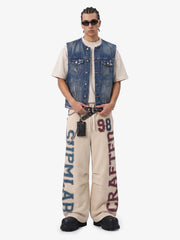 Retro Color-Block Letter Print Baggy Pants 