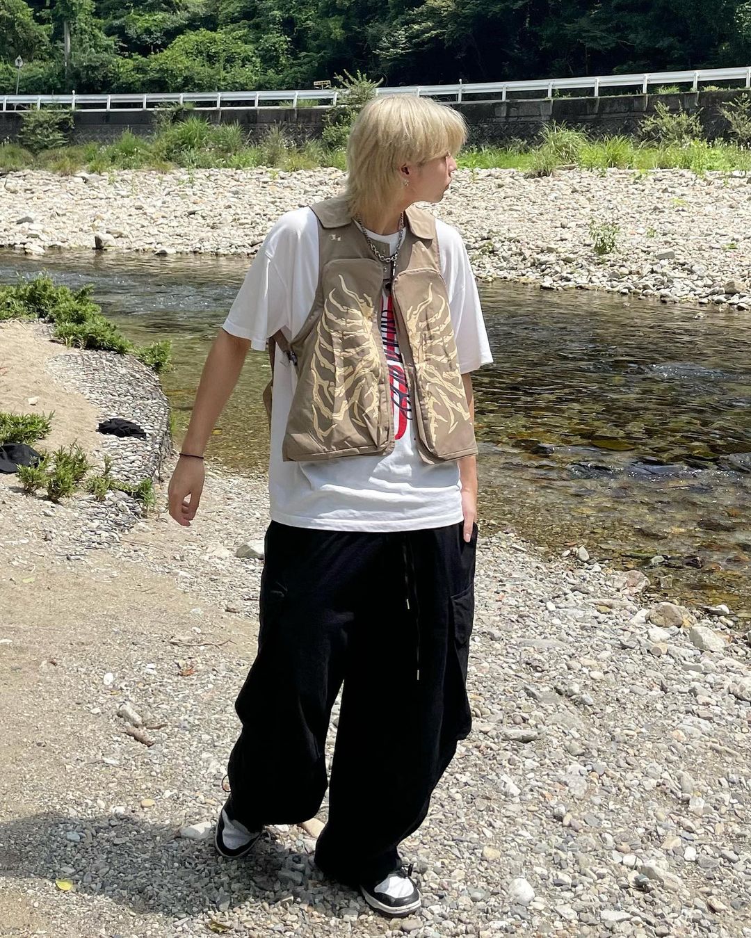 Skeleton Print Padded Cargo Vest