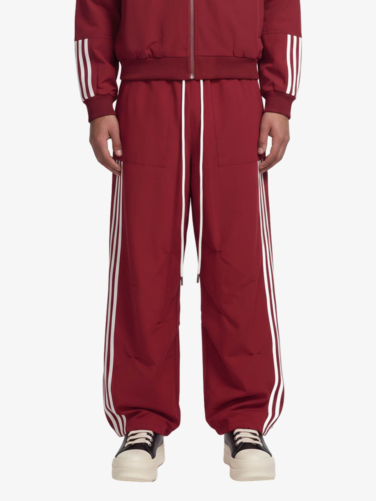 Striped Zip-Up Track Jacket and Wide-Leg Track Pants Set 