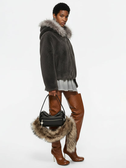 Thesupermade Fur Hooded Quilted Sherpa Jacket - 2304 