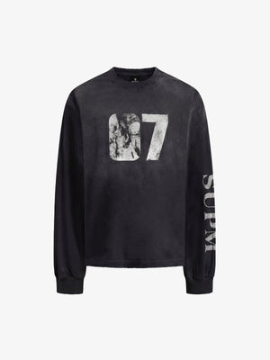Distressed 07 Graphic Print Washed Long Sleeve T-Shirt 