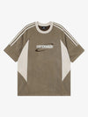 Suede Contrast Color Spliced Letter Embroidery Oversize T-shirt - 2462 