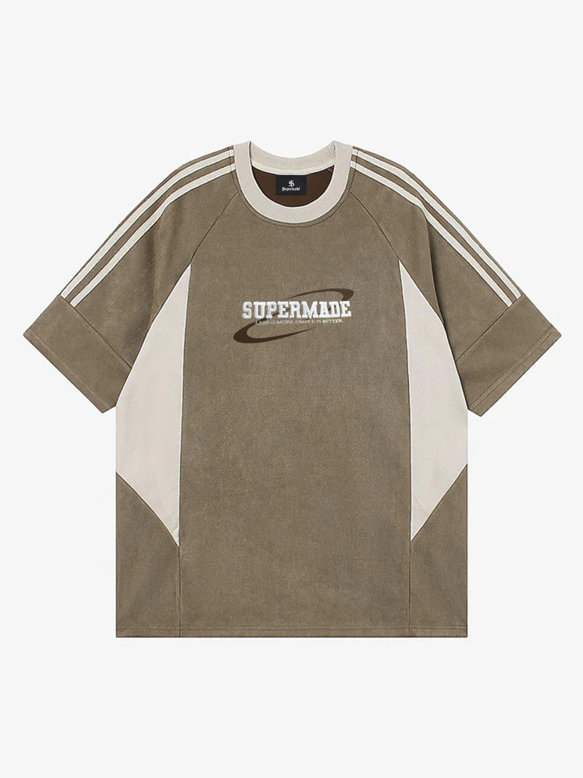 Suede Contrast Spliced Letter Embroidery Oversize T shirt 2462