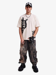 Asymmetric Skeleton Graphic Waffle T-Shirt 