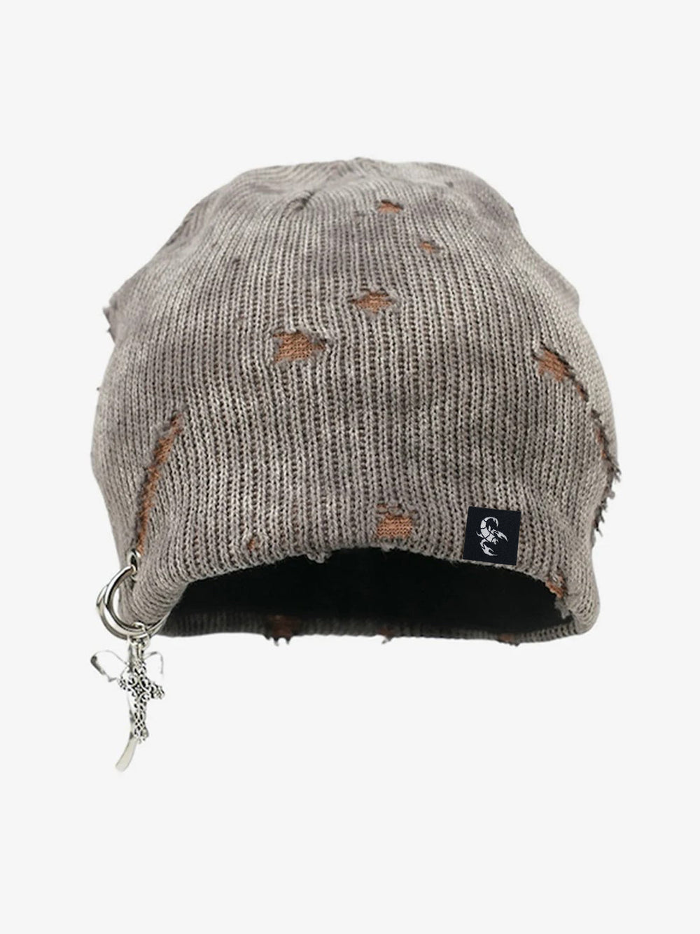 Retro Wasteland Style Distressed Knit Hanging Charm Beanie 