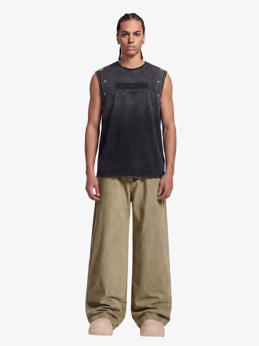 Jersey Knit Gradient Embroidered Stars Tank Top - 2461