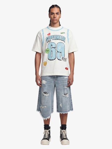 Short en jean délavé et usé