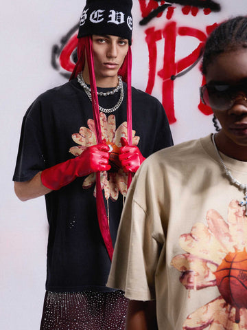 Supermade Floral Basketball Ink Splatter Graphic T-Shirt 