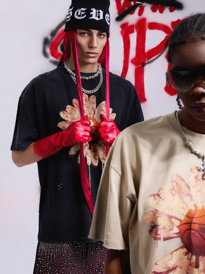 Supermade Floral Basketball Ink Splatter Graphic T-Shirt 