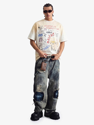 Graffiti Collage Mixed Graphic T-Shirt 