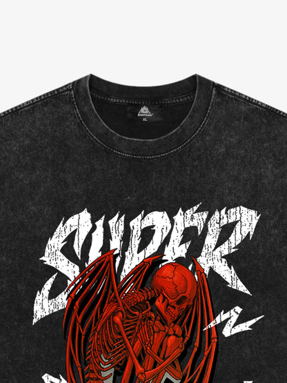 Original Street Angel and Devil Hatching Pattern T-shirt 
