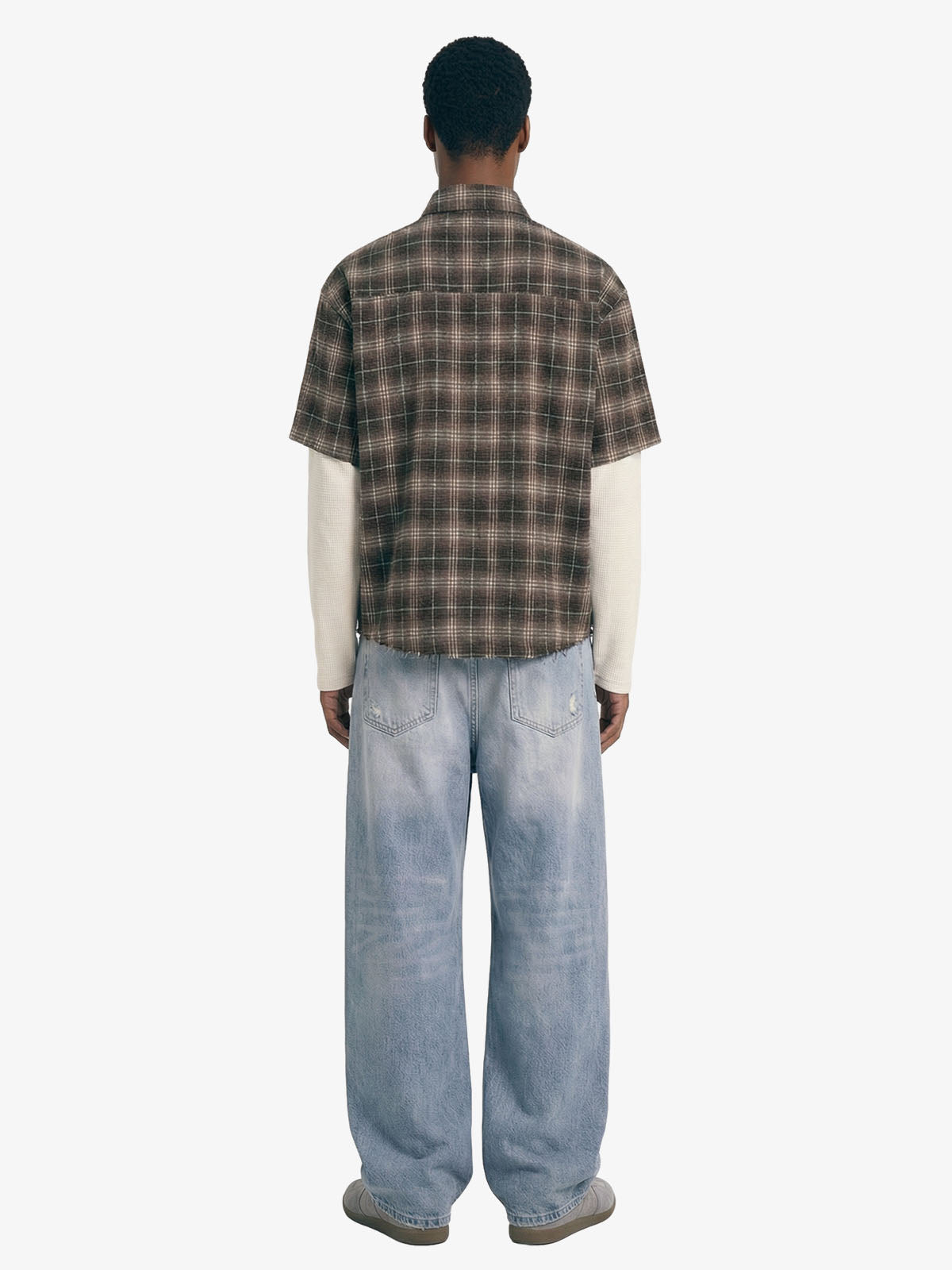 Cotton Street Distressed Plaid Faux Two-Piece Shirt 