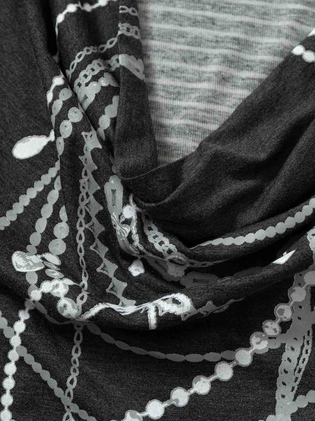 Necklace Pattern Striped Cowl Neck Long Sleeve Tee