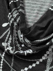 Necklace Pattern Striped Cowl Neck Long Sleeve Tee