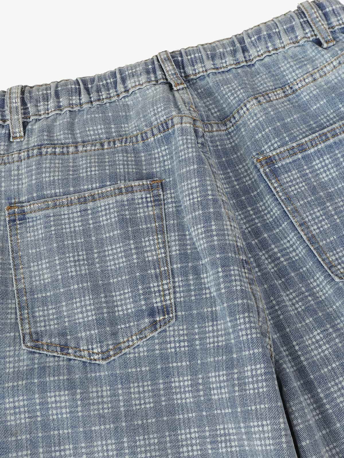 Vintage Washed Distressed Plaid Straight Jeans 