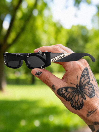 Punk-Style Rivet Small Square Sunglasses