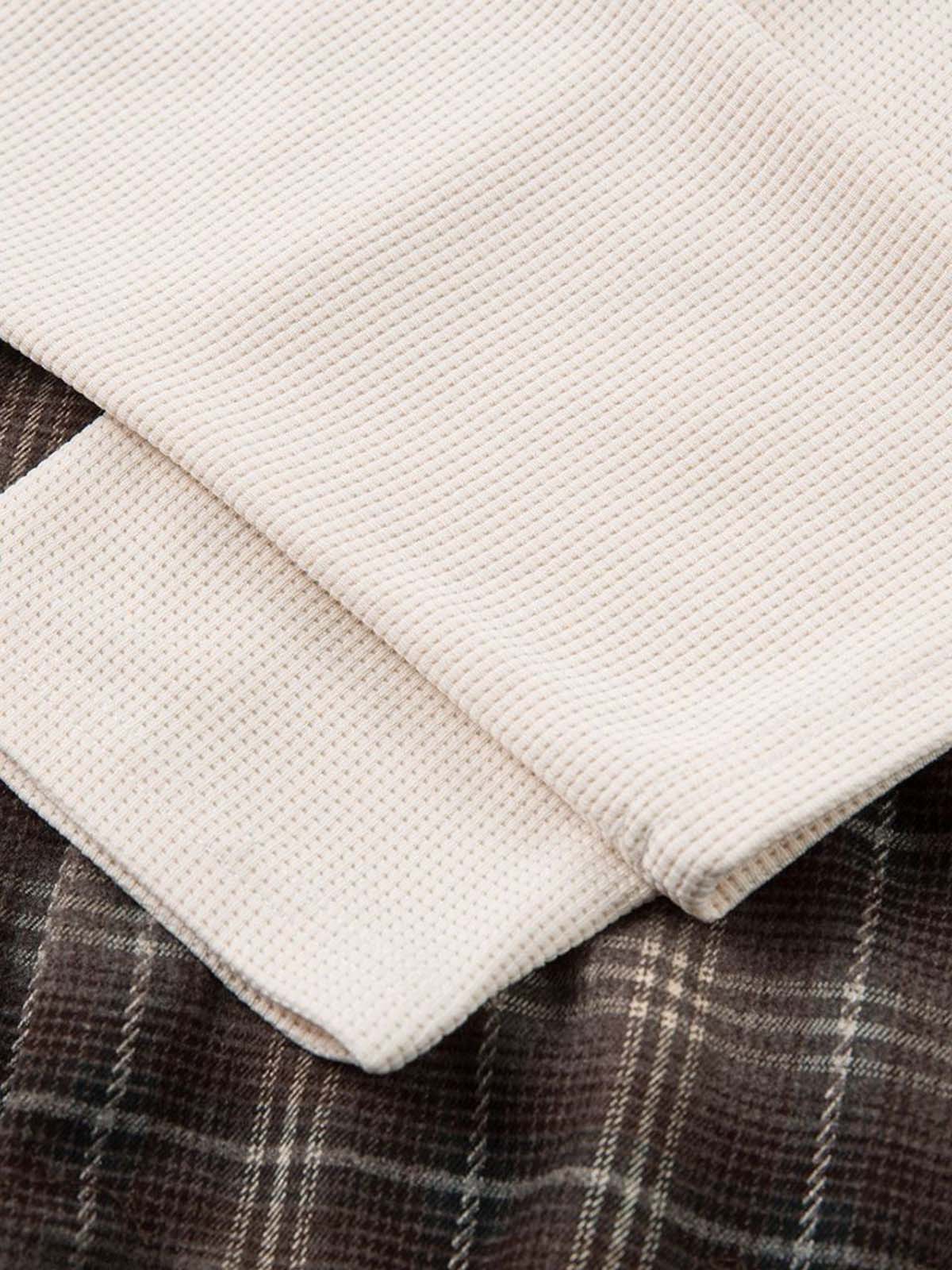 Street Faux Two-piece Damaged Plaid Long-sleeved Shirt 
