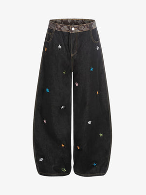 Star Embroidered Curved-Seam Jeans