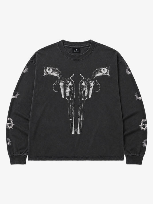 Revolver Graphic Distressed Long Sleeve Tee