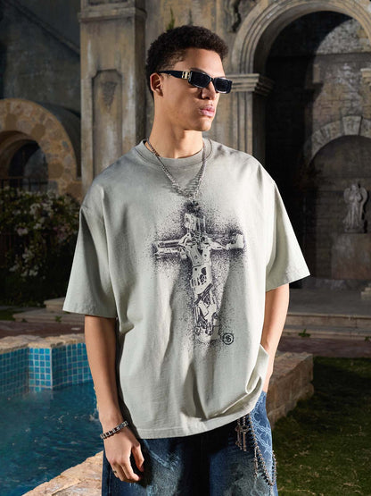Supermade Distressed Rebellious Gun and Cross Print T-Shirt 