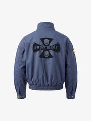 Embroidered Multi-Pocket Cropped Pilot Jacket